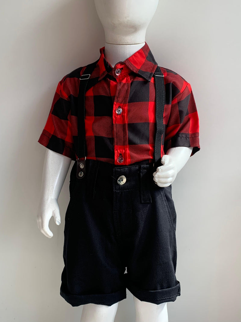 Conjunto Fazendinha Xadrez Vermelho