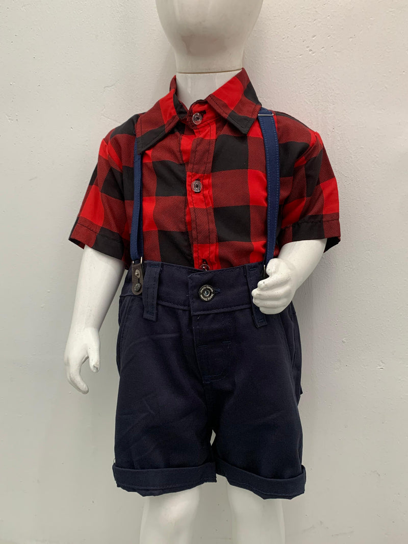 Conjunto Fazendinha Xadrez Vermelho